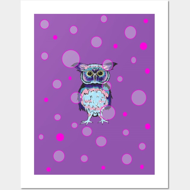 FUNNY Owl Purple Bubbles Wall Art by SartorisArt1